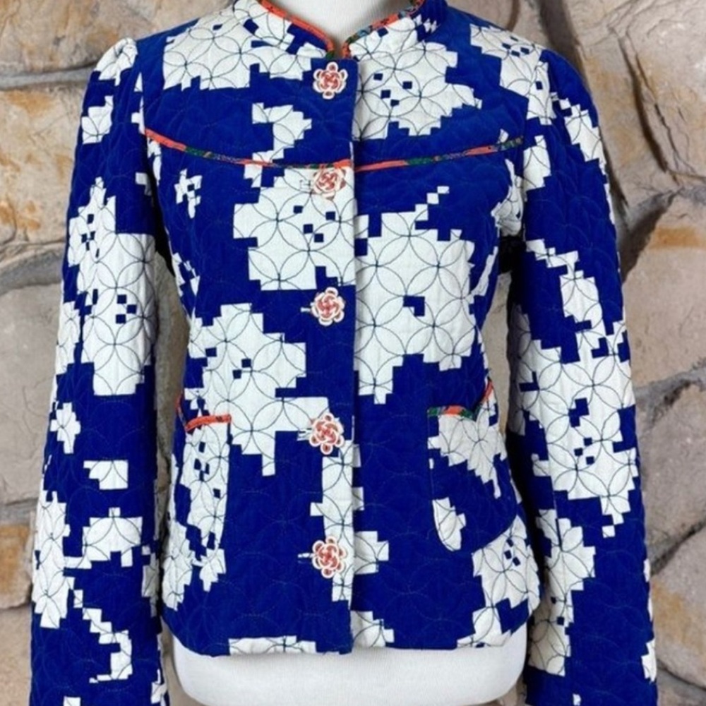 Anthropologie Elevenses Floral Quilted Blazer